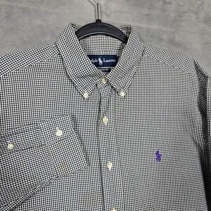 Ralph‎ Lauren Classic Fit Men's Large micro Black White Button Long Sleeve Shirt